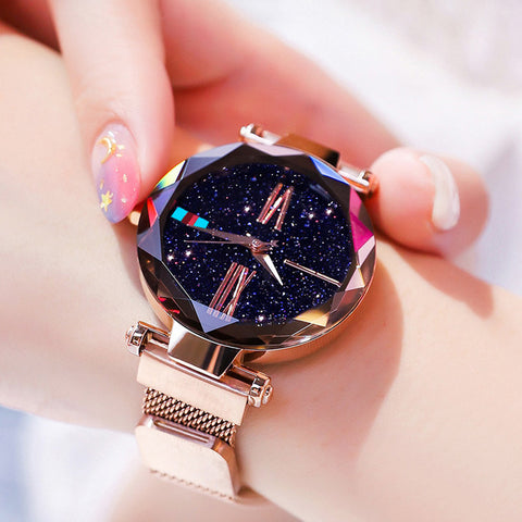 Rose Gold Starry Sky Luxury Magnetic  Watch r